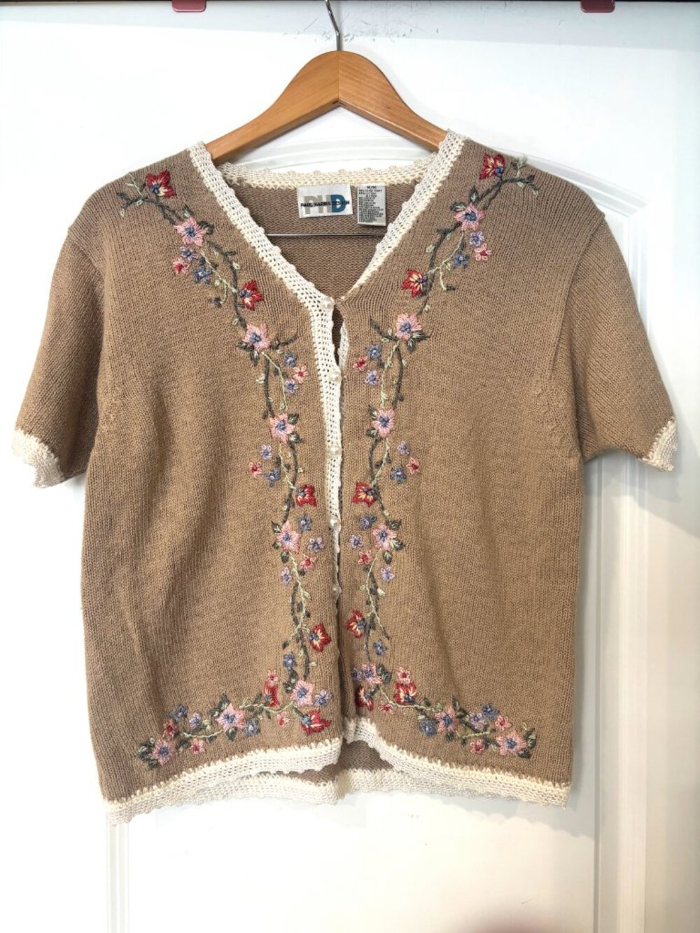 Vintage 90s Paul Harris Design Cottagecore Floral Embroidered Cardigan Sweater